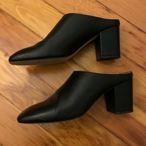 Intentionally Blank Black Mules — great condition!